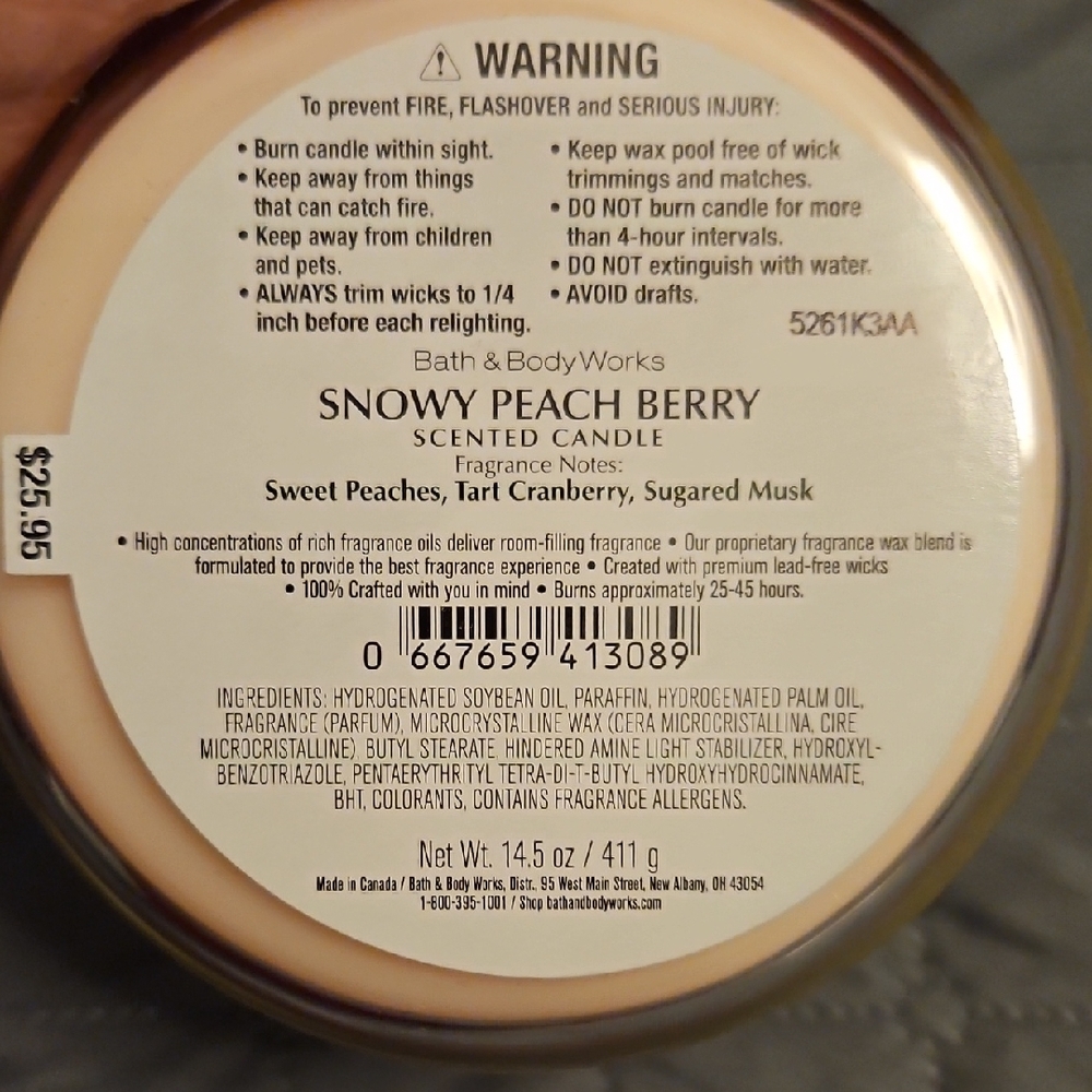 Bath & Body Works Snowy Peach Berry Candle - Cream and Orange - Picture 3 of 3